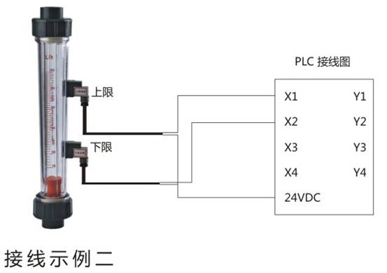 帶報警開關式塑料管流量計接線示例二